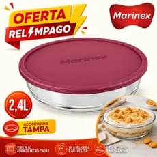 Forma Assadeira Redonda 2,4L c/Tampa Sortidas Marinex Vidro Temperado Sobremesa Pudim
