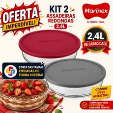 Kit Jogo 2 /Forma Assadeira Marinex Redonda 2,4L com Tampa  Cores Sortidas Vidro Temperado Forno