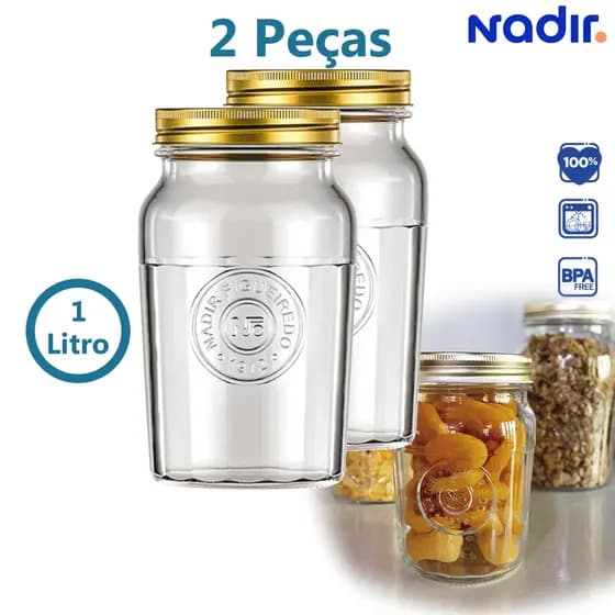 Kit 2 Pote Americano Nadir Vintage 1 Litro P/mantimentos