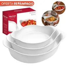 Kit Jogo de Assadeiras Opaline Oval de Vidro Temperado vai ao Forno 3 peças Resistentes brancas