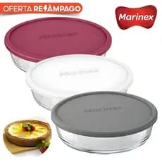 Kit Jogo 3 Forma Assadeira Redonda c/Tampa Sortidas Vidro Marinex 2,4 Litros Forma Sobremesa