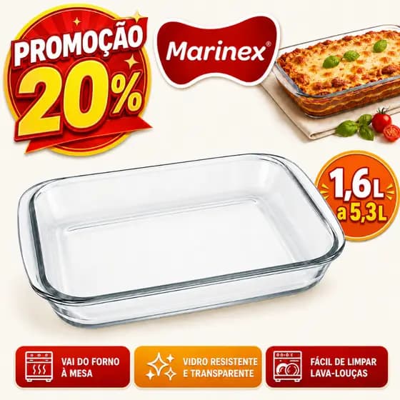 Travessa Assadeira Lasanheira de Vidro Marinex Retangular Bolos Lasanhas Assados