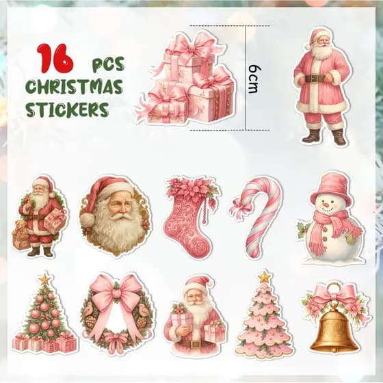 16 pecas adesivo de PVC A prova d agua para decoracao de Natal em estilo retro