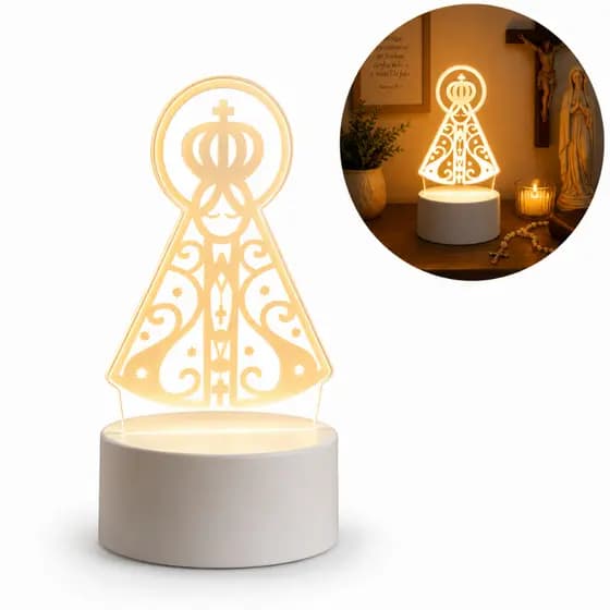 Luminária Led Acrílico De Mesa Abajur 3D Criativo Luz Noturno Aparecida USB Branca Decorativa BR