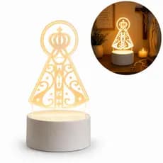 Luminária Led Acrílico De Mesa Abajur 3D Criativo Luz Noturno Aparecida USB Branca Decorativa BR