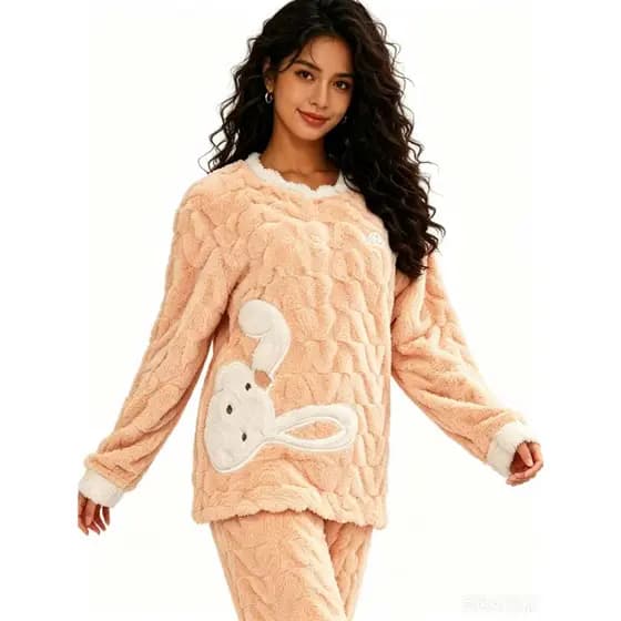 Conjunto Pijama Feminino Inverno Fleece Peluciado Luxo Casual Quentinho Macio Moda Feminina Outono Inverno