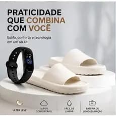 Chinelo Nuvem Slide Ortopédico Feminino Masculino Macio Flexível + Relógio Digital Esportivo