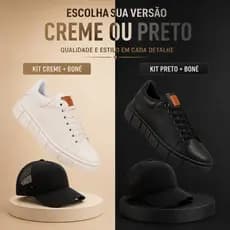 Tênis Masculino Casual Premium + Boné Trucker Preto Confortável Moda Urbana Kit Masculino