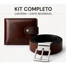 Kit Carteira Masculina + Cinto Dupla Face Preto/Marrom Couro Sintético Presente Masculino Elegante