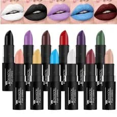 12-Color Waterproof Lipstick, Long-Lasting Cosmetic, Black, Blue, Purple, Green, Matte, Makeup, Gloss A6MS