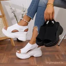 Sapatos de Verão Populares, Novo Estilo, Boca de Peixe, Malha, Sola Plataforma, Salto Alto, Salto Anabela 7451 CJHD
