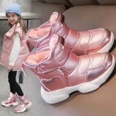 Botas de Neve de Pelúcia para Meninas, Impermeáveis, Feitas de Couro PU Espesso e Quente e Lã 8RSB STKM 8754