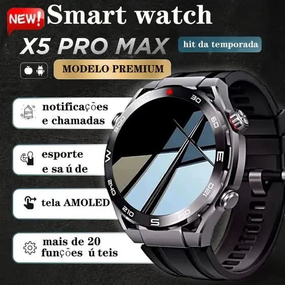 SmartWatch X5 PRO MAX Amoled Gps Redondo À Prova D 'Água  Relógio Inteligente Bluetooth Chamada Android IOS