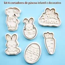 Kit 6 Cortadores de Biscoito Páscoa Infantil 6cm Cortador Pasta Americana Massinha Com Marcador
