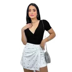 Body Manga Curta Bori Blusa Nó Frontal Transpassado