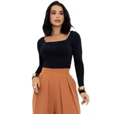 Body Feminino Decote Quadrado Manga Longa Suplex Premium