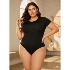 Body Plus Size Careca Sem Gola Fecho Colchete Manga Curta Gola Careca
