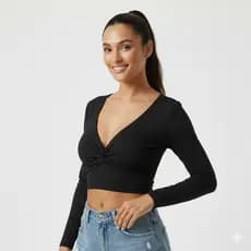 Cropped Nó Manga Longa Feminino Elegante