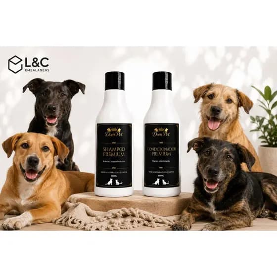 Kit Dom Pet Shampoo Condicionador 500ml Banho Completo Cachorro e Gato Top Profissional