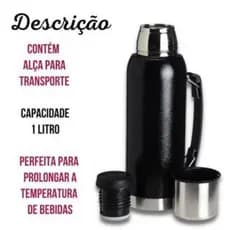 GarrafaTermica Café Água Chá 1 Litro Diversas Rosé Preto Branca Vermelho Verde Azul Cores Pronta Entrega Envio Imediato