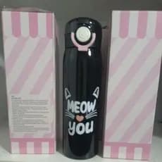 Garrafa Infantil térmica inox gatinho c/trava c/alça 500ml canudo de silicone cat botão de acionamento pronta entrega