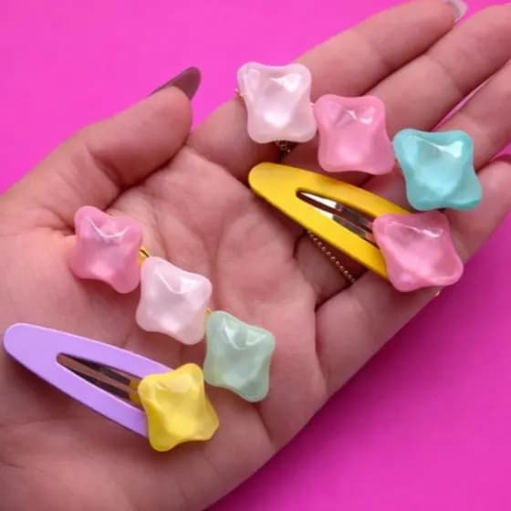 Presilha Tic Tac Pedras Candy Color - Kit 2 Presilhas Cores Variadas Juvenil