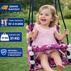 Balanço Infantil em Madeira Reforçada Suspensa Rosa Desenhos Diversos - Até 31 kg