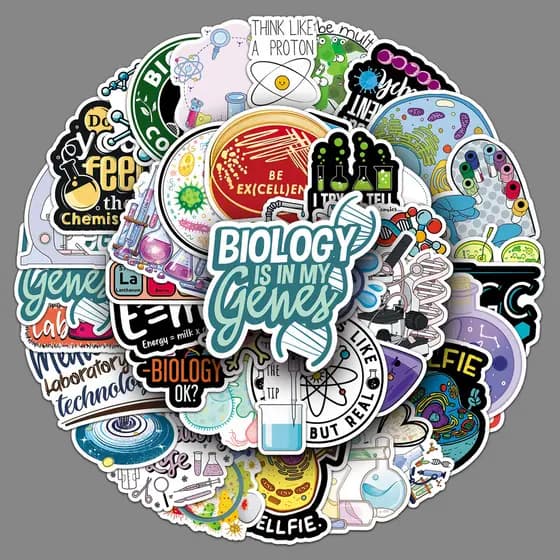 50 adesivos científicos para laboratórios de química e biologia, adesivos decorativos à prova d'água para cadernos de ci