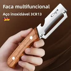 Descascador Multifuncional de Cozinha com Cabo de Madeira Sólida, Ferramenta de Descascar para Descascar Pepinos e Abóbo