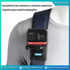 Suporte com Grampo para Mochila (GoPro) – Prendedor com Fixação ao Cinto de Ombro, 360° Giratório,Acessório para Câmeras