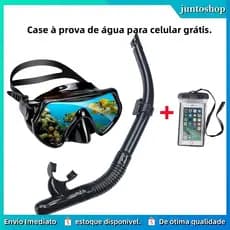 Kit Máscara Mergulho Snorkel Óculos Respirador Profissional Adulto Praia Piscina Ajustável Silicone+Celular case