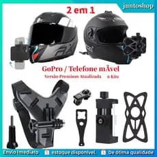 6 Kits Suporte De Capacete Para Câmera De Ação E Celular Queixo Gopro Sjcam