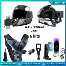 6 kits)Com suporte magnético para prateleira de celularSuporte Câmera Celular Gopro Para Capacete Posição De Queixo