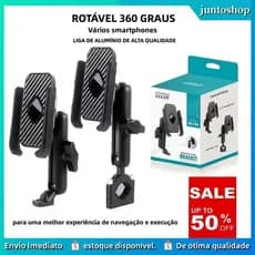 Suporte Celular Moto Alumínio Sólido, 360° Giratório, Ajustável, Anti-Queda - Compatível com Celulares 4-6 Polegadas