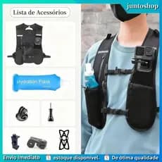 Colete Mochila Corrida Unissex Ajustável Leve Respirável, 7 Bolsos Reflexivo, Suporte Câmera Ação, Ciclismo