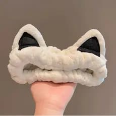 Tiara de orelhas de gato de desenho animado para mulheres, faixa de cabelo antiderrapante para aplicação de máscaras fac