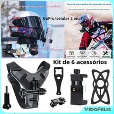 6 kits Suporte Camera Celular Capacete Queixo e Smartphones - Ideal para Motociclismo e Aventur