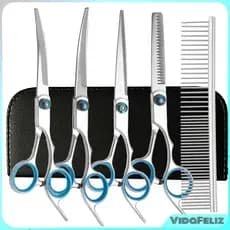 O que é o conjunto de tesouras de pet grooming 5 - em - 1 para gatos e cães, corte de cabelo decorativo, tesouras de pet