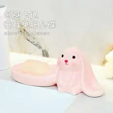 Porta-sabonete de cerâmica em formato de coelho para banheiro, suporte para sabonete, caixa de sabonete para pia de banh