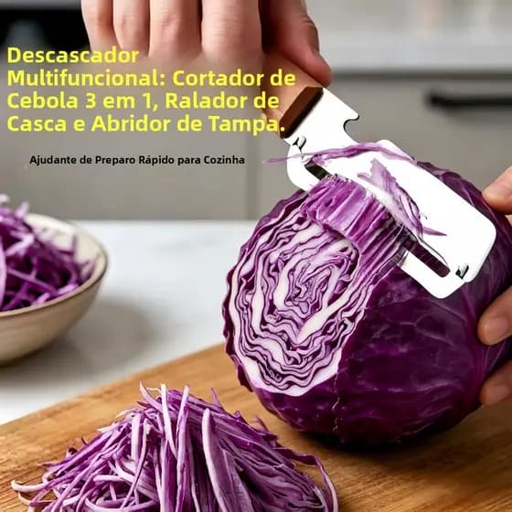 Descascador Multifuncional 3 em 1 de Aço Inoxidável para Frutas, Rabanetes, Repolho e Cebolinha 7GK1