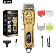 Máquina de Cortar Cabelo Profissional com Tela LCD, Lâmina Ajustável, Sem Fio, 6500 RPM
