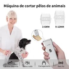 Máquina de Corte para Pets Profissional Silenciosa 6000RPM Lâmina de Cerâmica Impermeável Recarregável para Cachorros