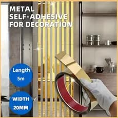 Adesivo de parede de aço inoxidável dourado de 5m-linha de decoração plana, Material de liga de titânio, adequado para
