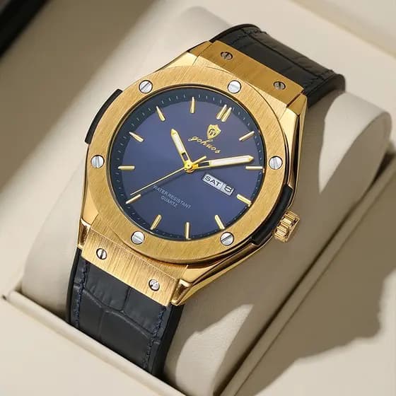 Relógio Masculino 8820 Quartzo Couro Legítimo 42mm Hardlex Luxo Moderno À Prova D'água Presente