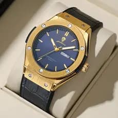 Relógio Masculino 8820 Quartzo Couro Legítimo 42mm Hardlex Luxo Moderno À Prova D'água Presente