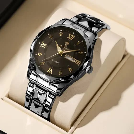 Relógio Masculino Luxo 8801 Aço Inoxidável Quartz Pulseira Borboleta Social Elegante Original Para Presente 43mm