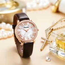 Relógio feminino 6619 Couro, Design Elegante Atemporal, Precisão Quartz, Acessório Perfeito para o Seu Dia a Dia