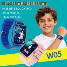 Smartwatch Infantil W05 Multifuncional - Tela 1.83'' - 18 Apps Internas - 20 Modos Esporte - Bateria Longa Duração