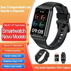 Smartwatch HW68 Tela 1.47'' 24 Modos Esportivos Resistente Água 1ATM Monitor Cardíaco 24h Bluetooth 5.2 Presente Fitness