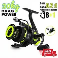 Carretel De Pesca 90Kg 5.2 : 1 Giratório 1000-7000 Com Cabo EVA Escuro fruta verde~~
